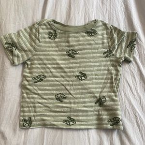 Old Navy Dinosaur short sleeve tee, green and white striped, size 18-24M